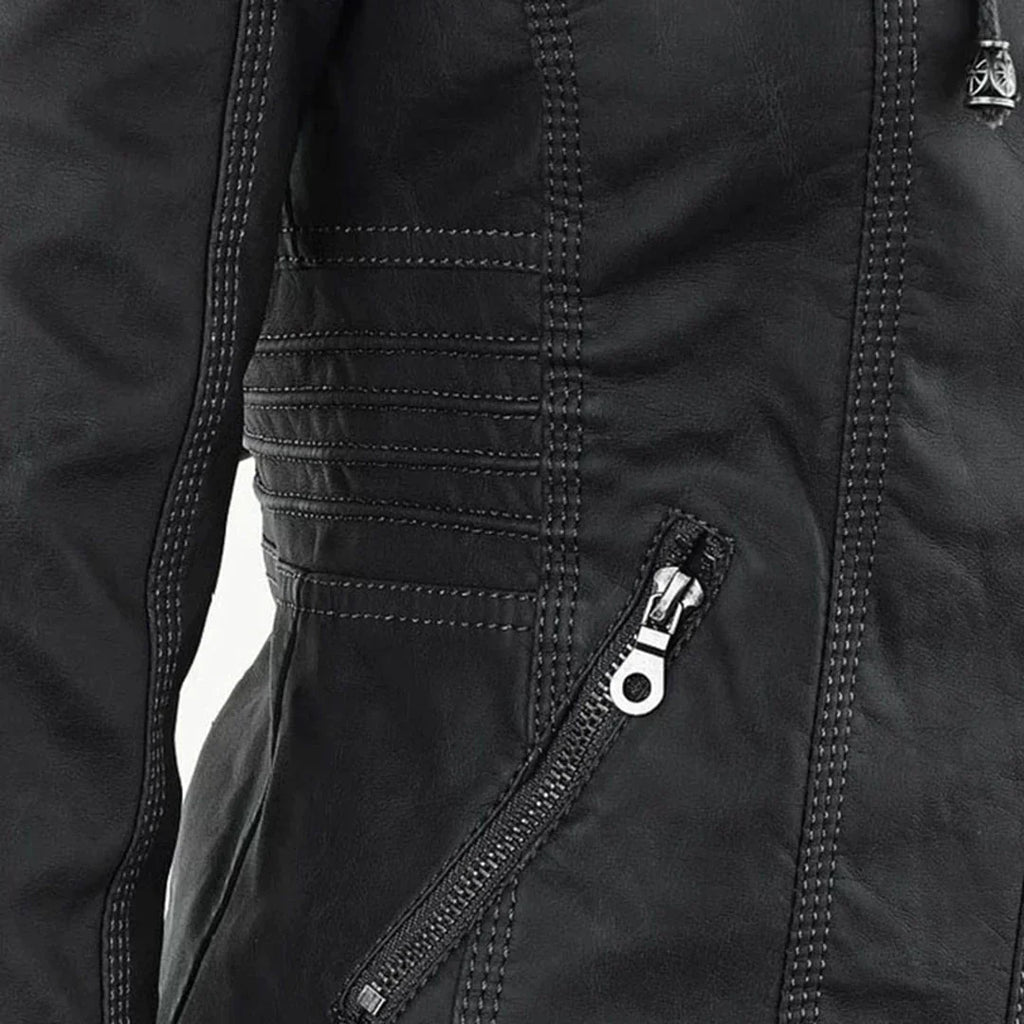 Elegante Biker-Lederjacke mit Kapuze