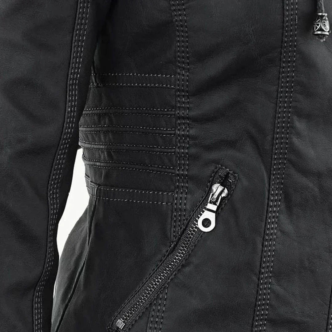 Elegante Biker-Lederjacke mit Kapuze