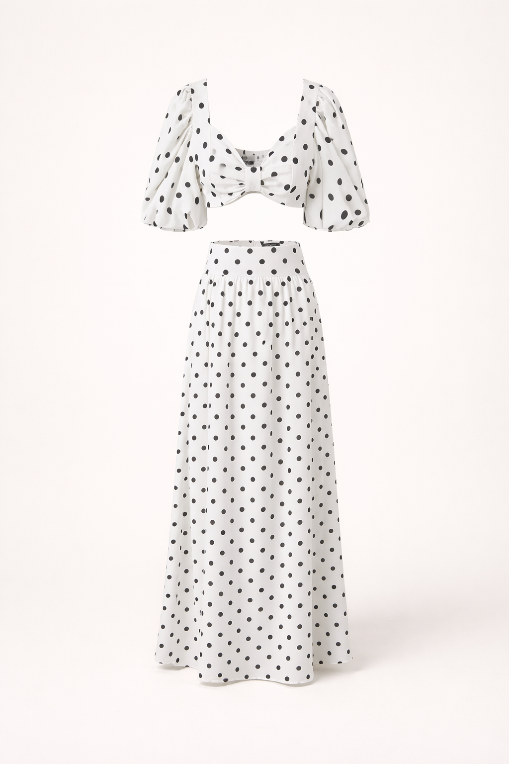 Oberteil mit Puffärmeln und Maxirock mit Tupfenmuster - Calista