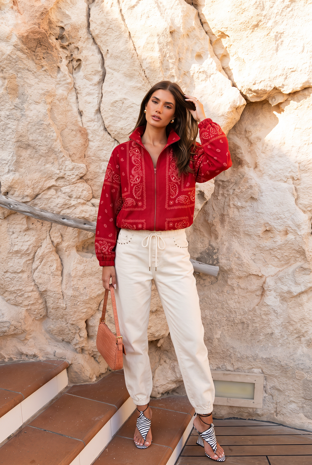 Jacke mit Bananenprint in Rot