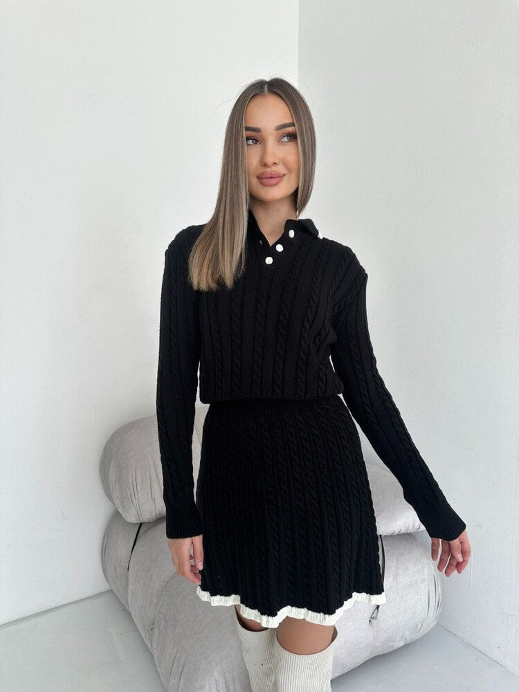 Geflochtenes Strickkleid für Damen mit hohem Halsausschnitt - Shenia