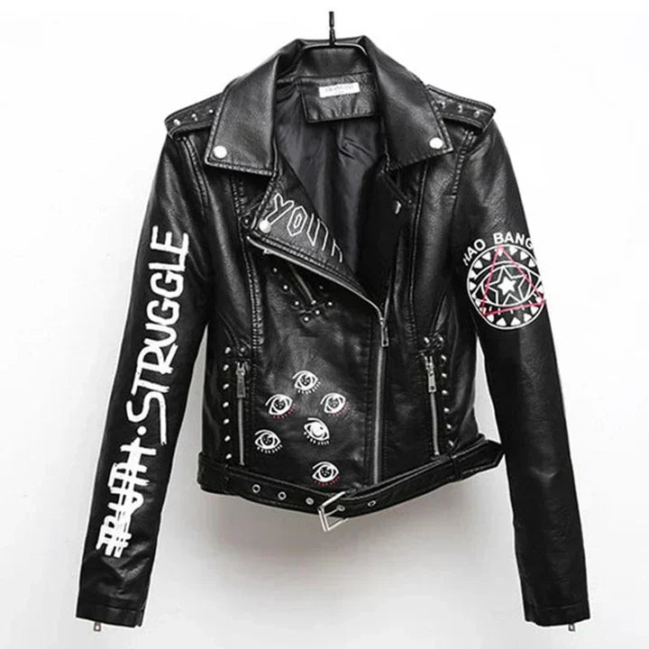 Lederjacke mit auffälligem Print