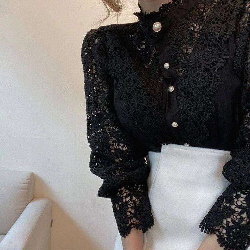 Langärmelige Damenbluse aus Spitze - Elisabetta