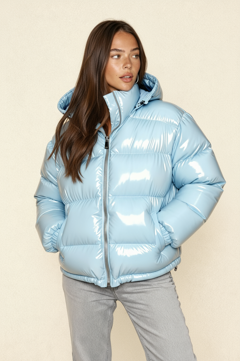 Blaue Pufferjacke