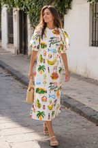 Frauen gedruckt Puffärmel Kleid Sommer Stil lässig bequem - Stella