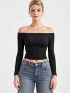 Schulterfreie Bluse mit langen Ärmeln