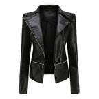 Lederjacke im Gothic-Stil mit Revers und Reißverschluss