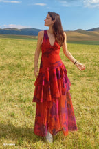 Langes Kleid mit Blumendruck und Rüschen - Camila