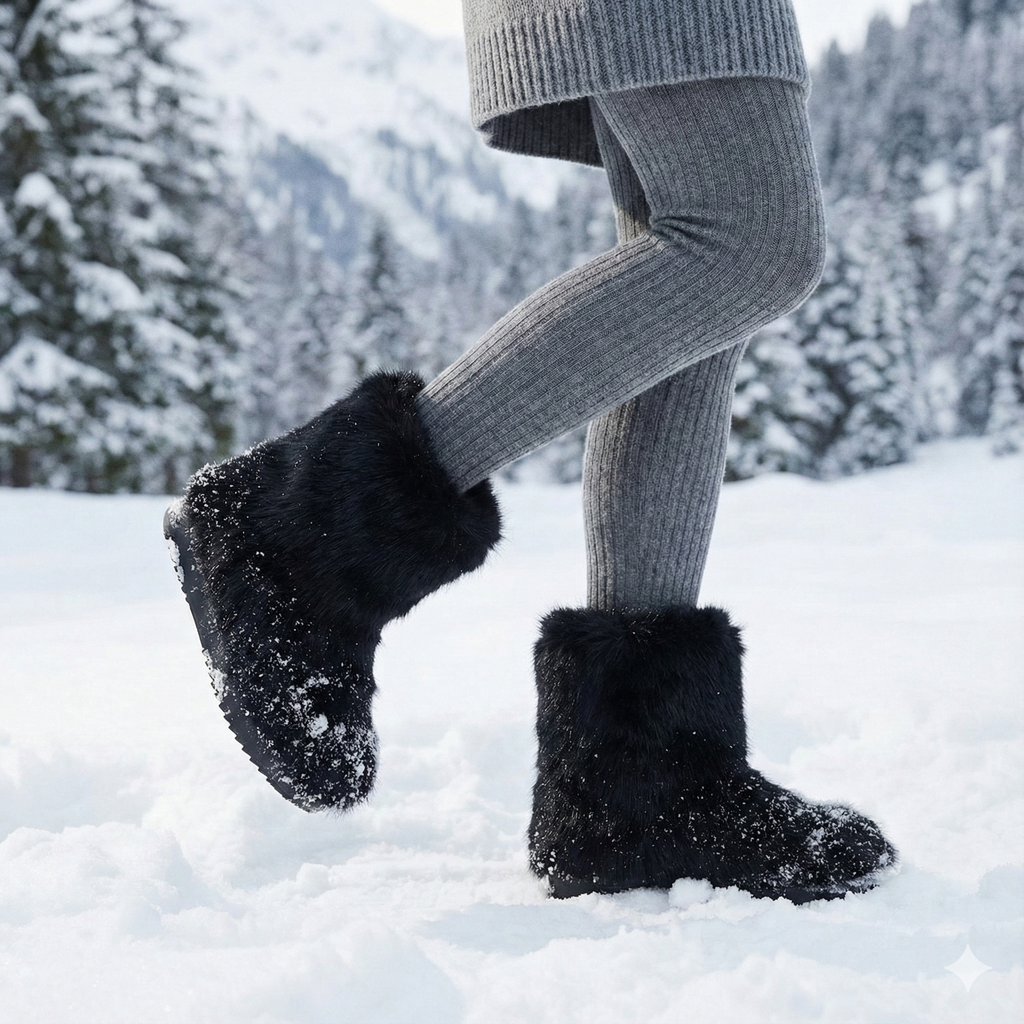Damen-Winterstiefel mit plüschigem Schaft und bequemem Keil - Kavira