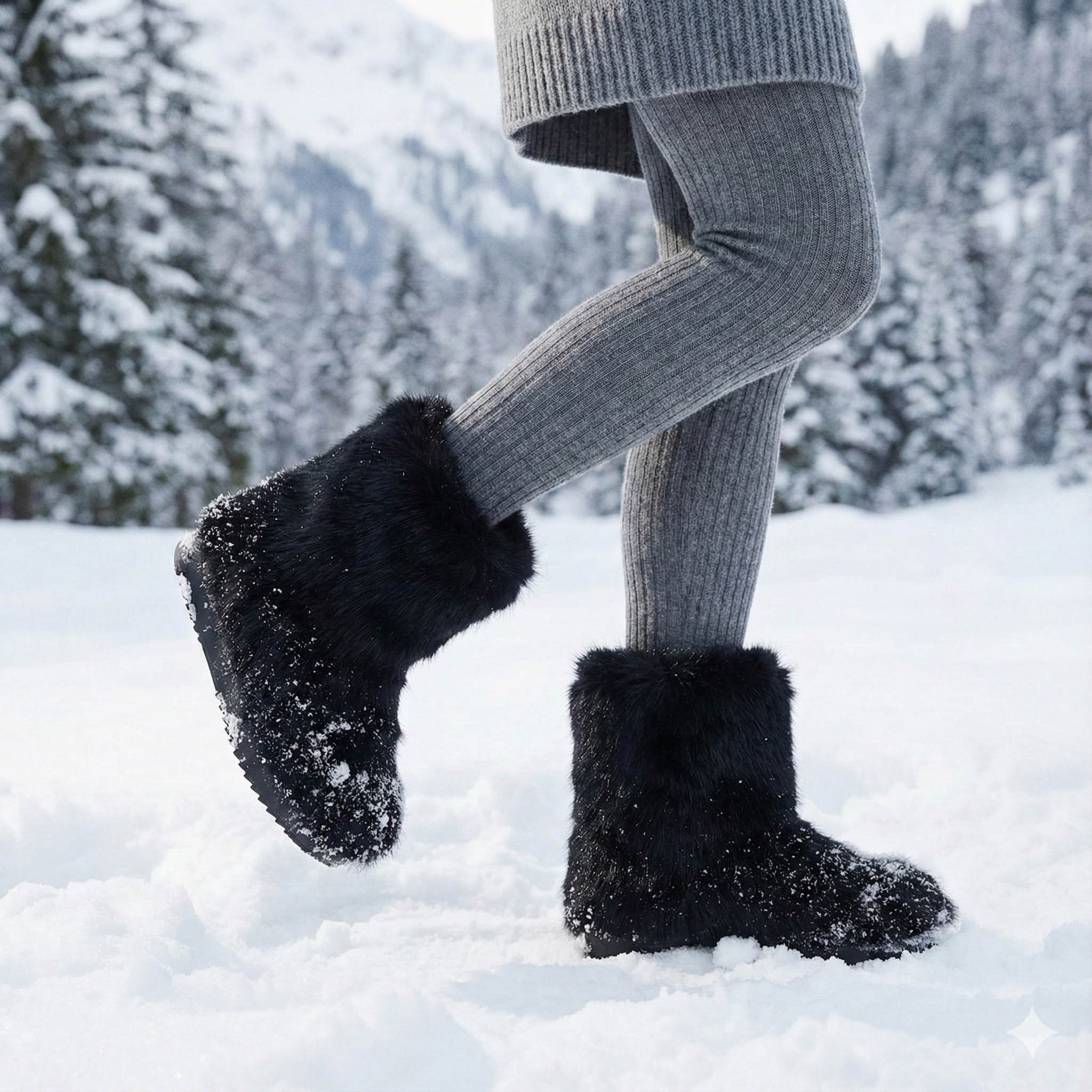 Damen-Winterstiefel mit plüschigem Schaft und bequemem Keil - Kavira