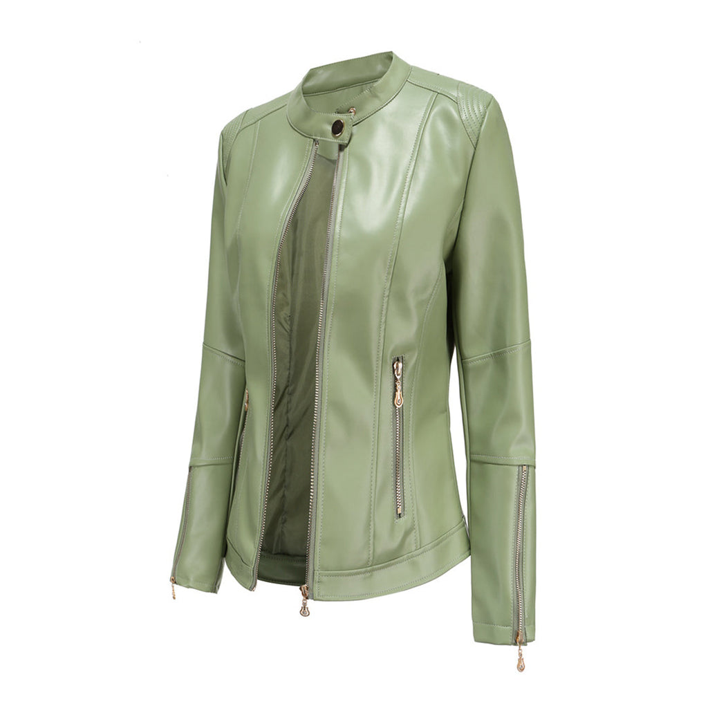 Elegante Lederjacke mit Rundhalsausschnitt und Knopfverschluss