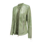 Elegante Lederjacke mit Rundhalsausschnitt und Knopfverschluss