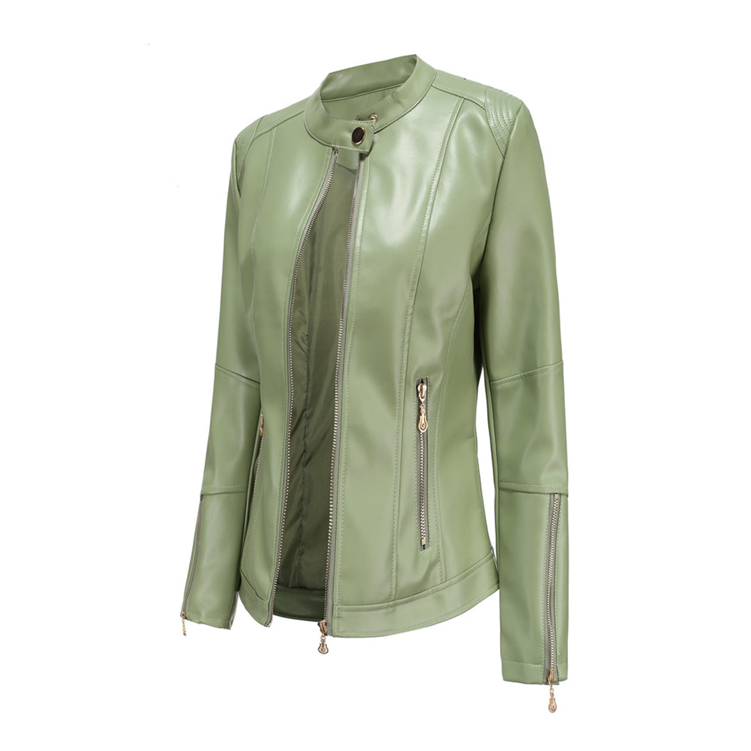 Elegante Lederjacke mit Rundhalsausschnitt und Knopfverschluss