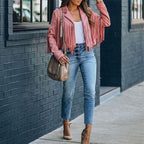 Leder-Bikerjacke mit Western-Fransen