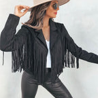Leder-Bikerjacke mit Western-Fransen