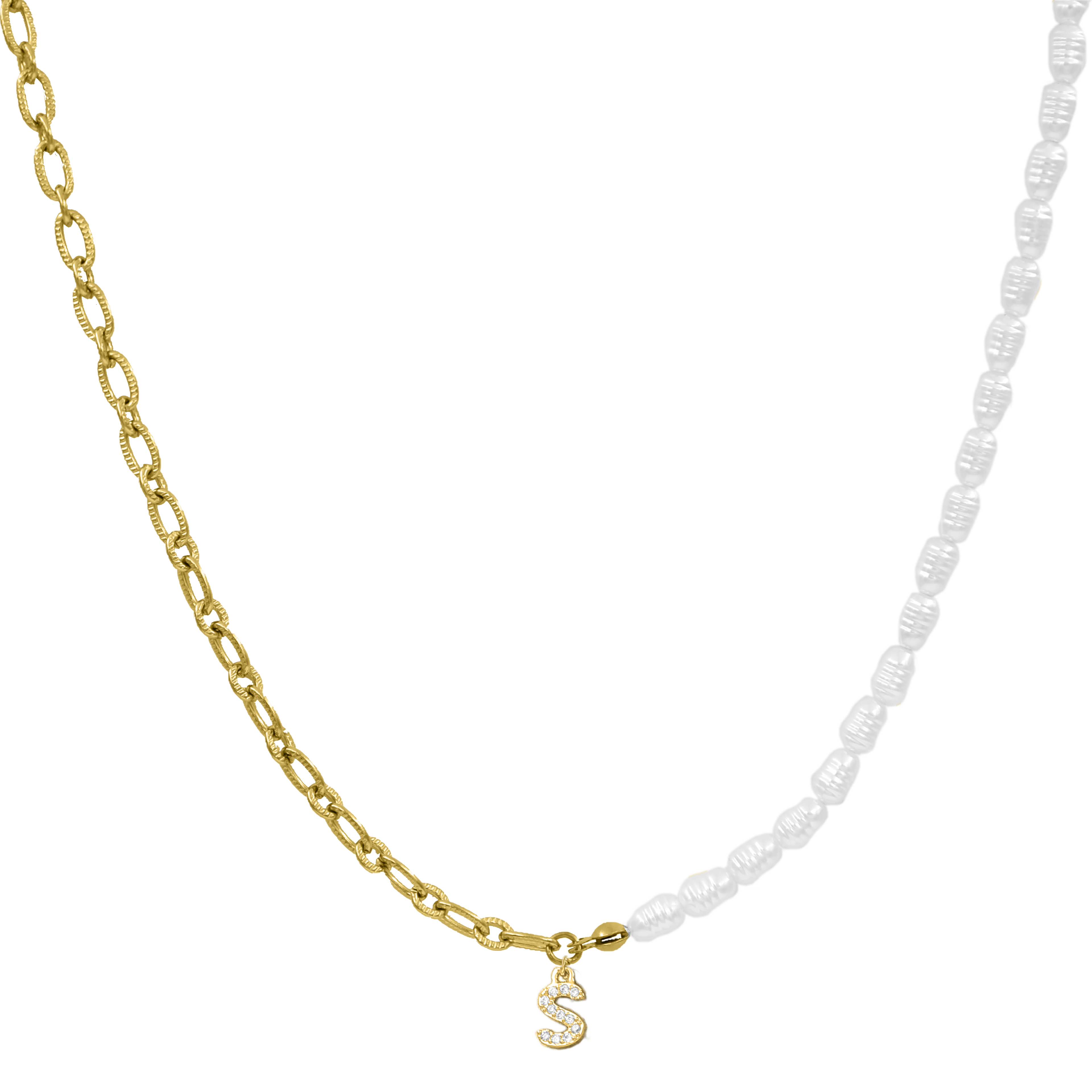 Elegant Pearl Mini Diamond Letter Kette 14K Vergoldet