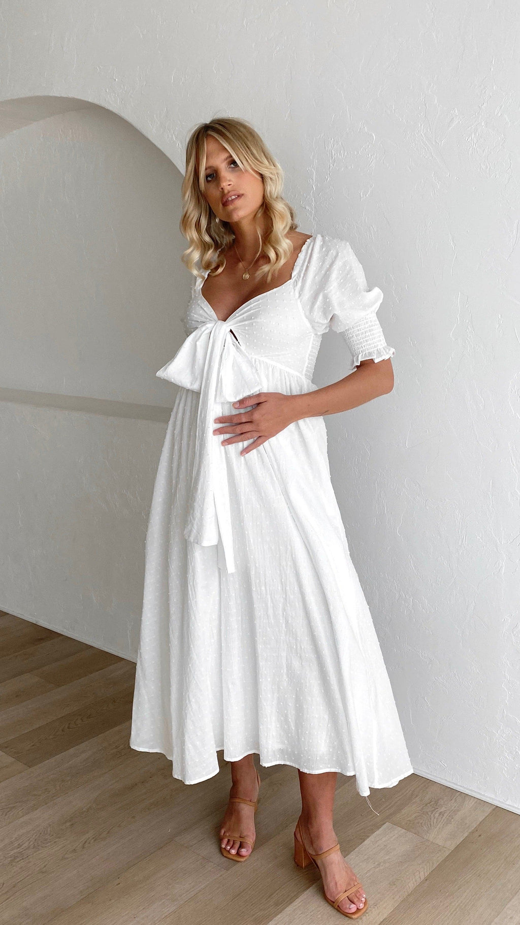 Weißes Midi-Kleid mit freien Schultern für Damen – Renata