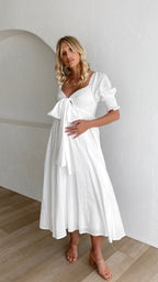 Weißes Midi-Kleid mit freien Schultern für Damen – Renata
