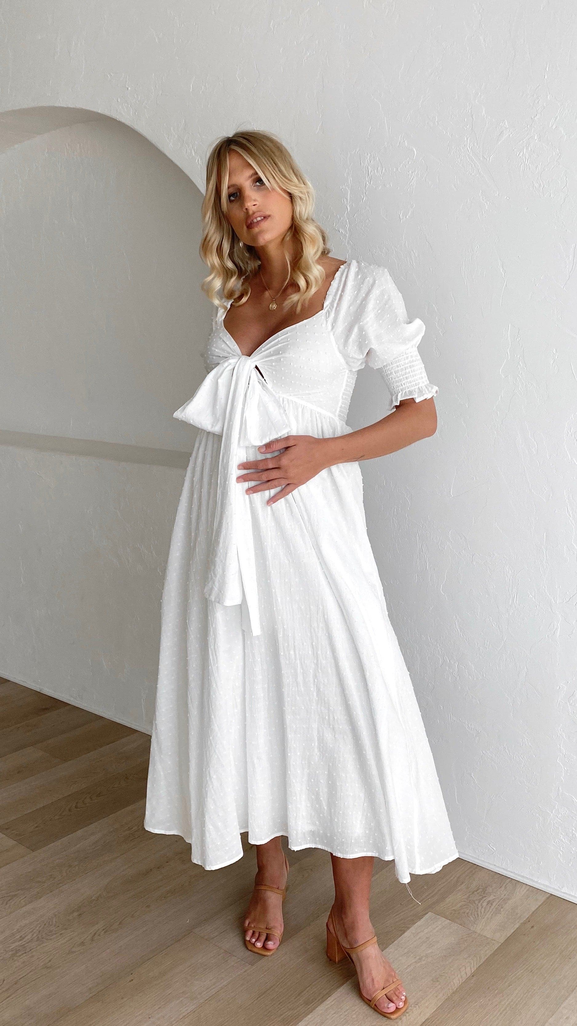 Weißes Midi-Kleid mit freien Schultern für Damen – Renata