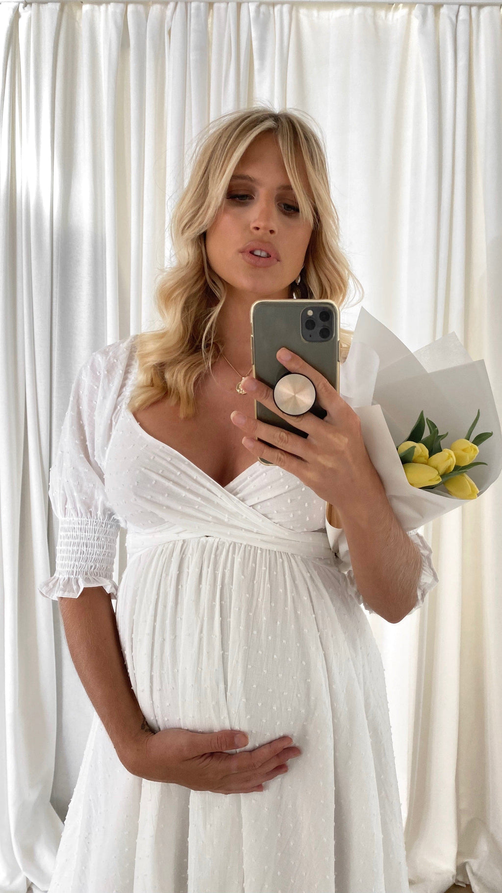 Weißes Midi-Kleid mit freien Schultern für Damen – Renata