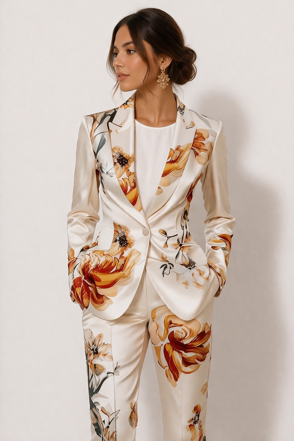 Damen Blazer und Hosen Set mit elegantem Blumendruck - Irina