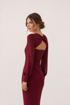Damen Midikleid geknotet vorne langarm elegant feminin - Isolde