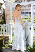 Antonella - Langes geblümtes Kleid mit Schlitz und Rüschen