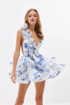 Isabella - Minikleid mit 3D-Blume und Gaze-Rüschen