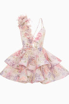 Isabella - Minikleid mit 3D-Blume und Gaze-Rüschen