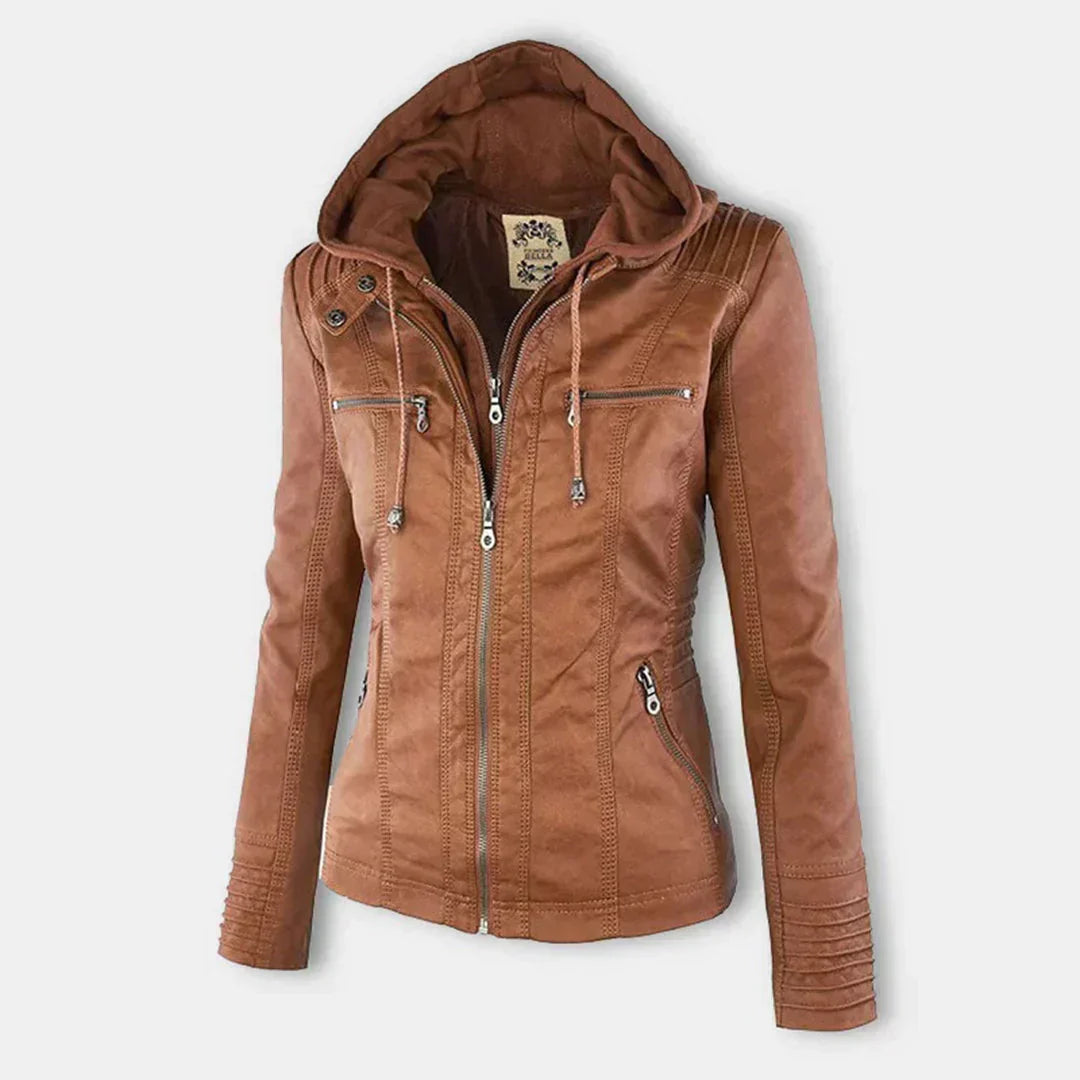 Elegante Biker-Lederjacke mit Kapuze