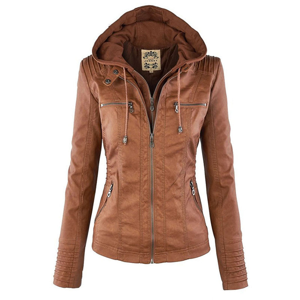 Wetterfeste Lederjacke mit Kapuze