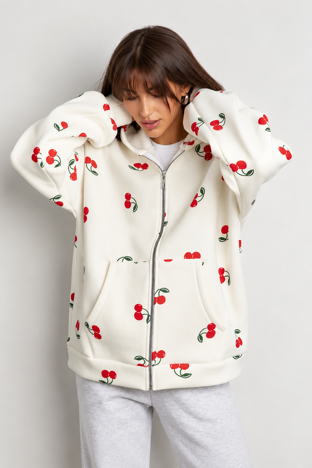 Kapuzenjacke mit Kirschmuster