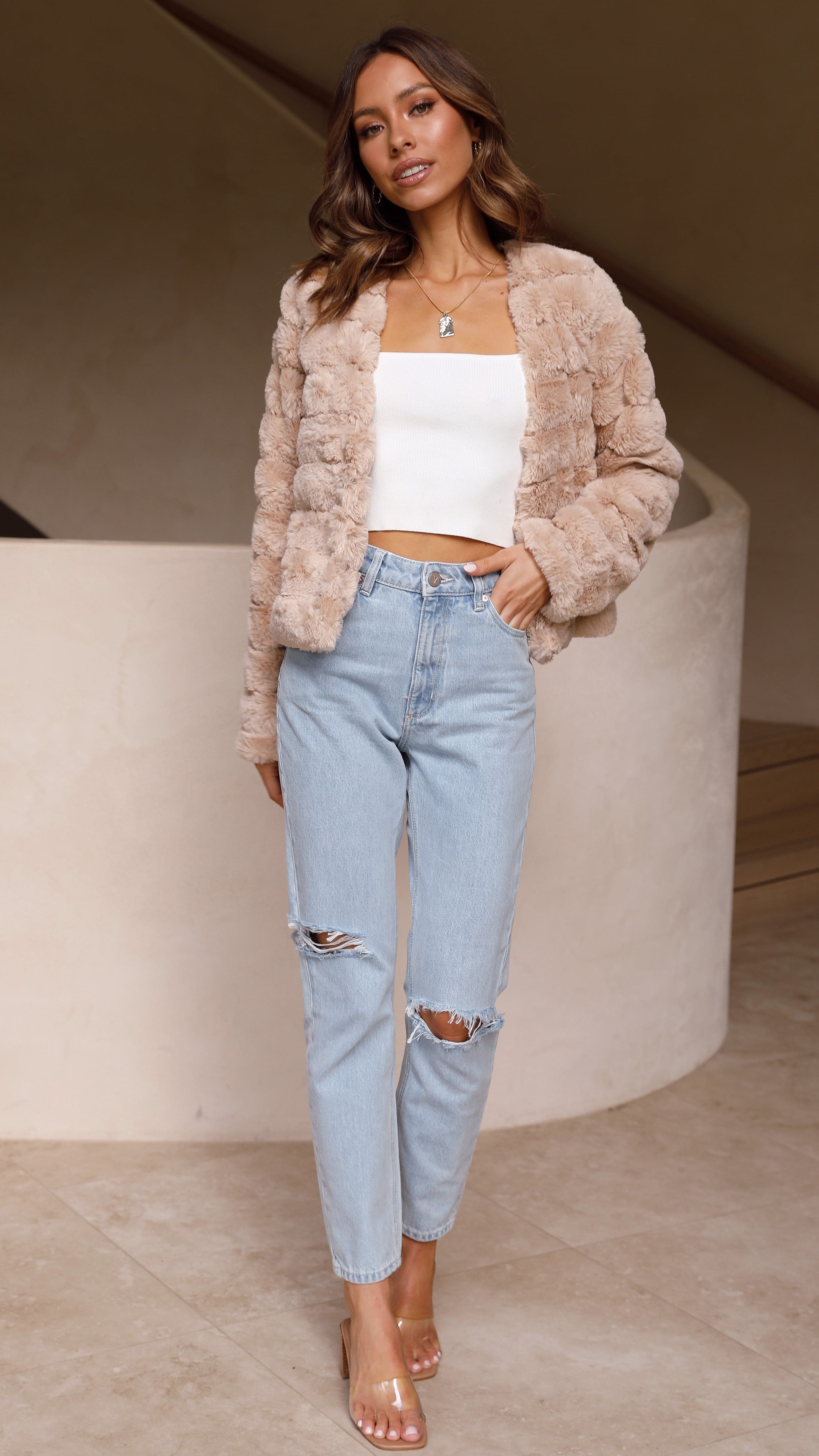 Kurze Jacke aus Kunstfell für Damen – Mirna