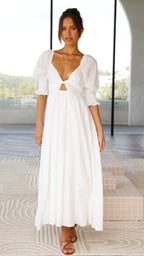 Weißes Midi-Kleid mit freien Schultern für Damen – Renata