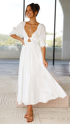 Weißes Midi-Kleid mit freien Schultern für Damen – Renata
