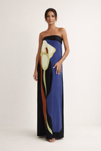 Trägerloses trägerloses Maxikleid lang Sommer elegant Druck - Rivelle