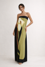 Trägerloses trägerloses Maxikleid lang Sommer elegant Druck - Rivelle