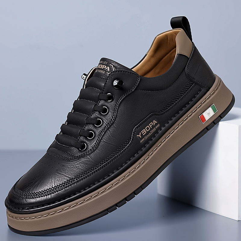 Herren-Lederturnschuhe mit dicker Sohle und genähter Unterseite - Lucetti