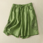Damenshorts aus Leinen mit seitlicher Stickerei und verstellbarem Bund - Paloma