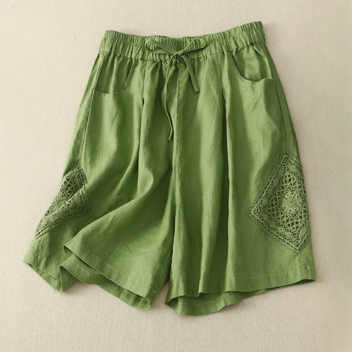 Damenshorts aus Leinen mit seitlicher Stickerei und verstellbarem Bund - Paloma