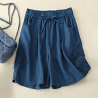 Damenshorts aus Leinen mit seitlicher Stickerei und verstellbarem Bund - Paloma