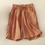 Damenshorts aus Leinen mit seitlicher Stickerei und verstellbarem Bund - Paloma
