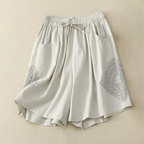 Damenshorts aus Leinen mit seitlicher Stickerei und verstellbarem Bund - Paloma