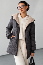 Lange Steppjacke mit Teddyfutter