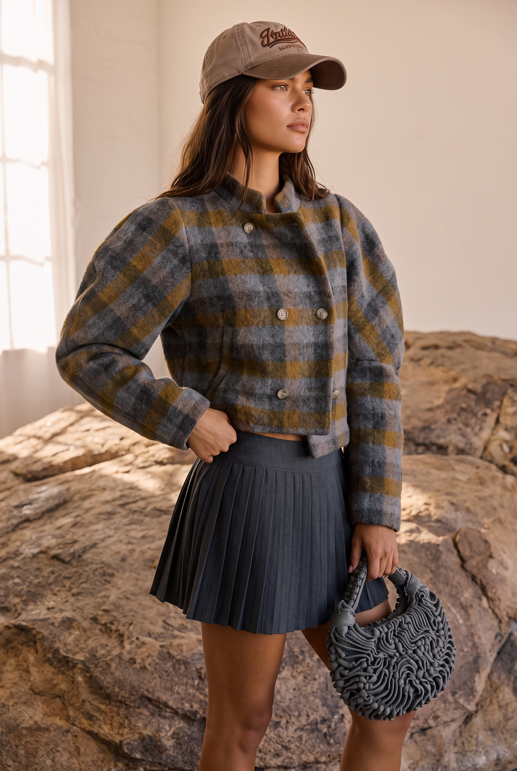 Karierte Jacke mit Puffärmeln