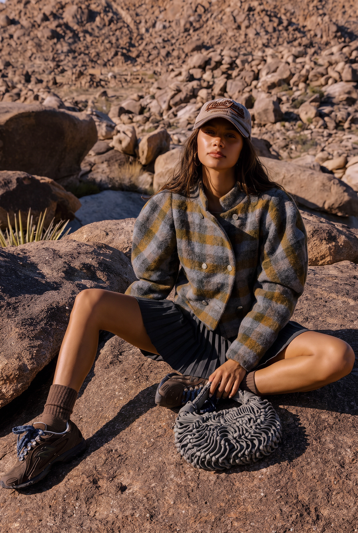 Karierte Jacke mit Puffärmeln