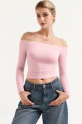 Schulterfreie Bluse mit langen Ärmeln