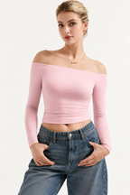 Schulterfreie Bluse mit langen Ärmeln
