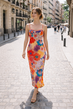 Maxikleid mit Blumendruck und eng anliegenden Trägern - Lirenne
