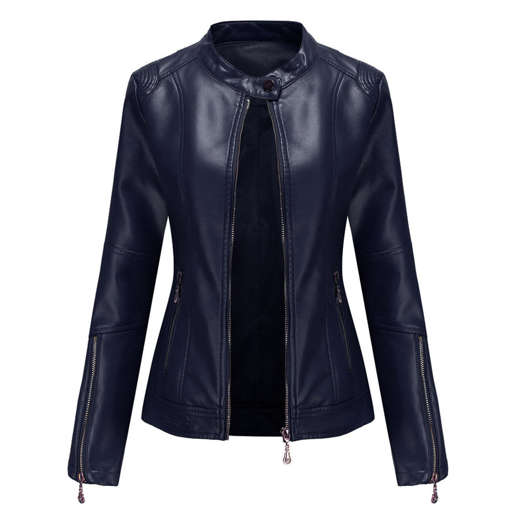 Elegante Lederjacke mit Rundhalsausschnitt und Knopfverschluss